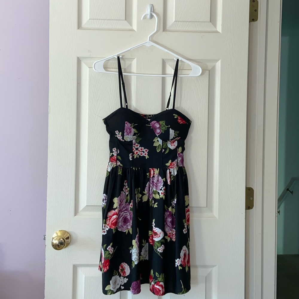 Black Dress with Colorful Floral Print